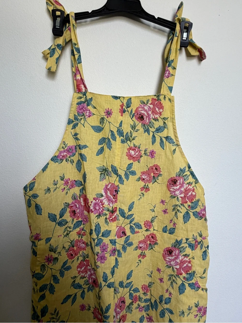 MABLE Yellow Floral Sundress with Pink Roses and Green Leaves